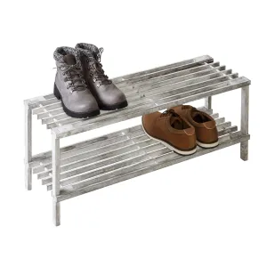 Gray 2-Tier Wood Shoe Rack